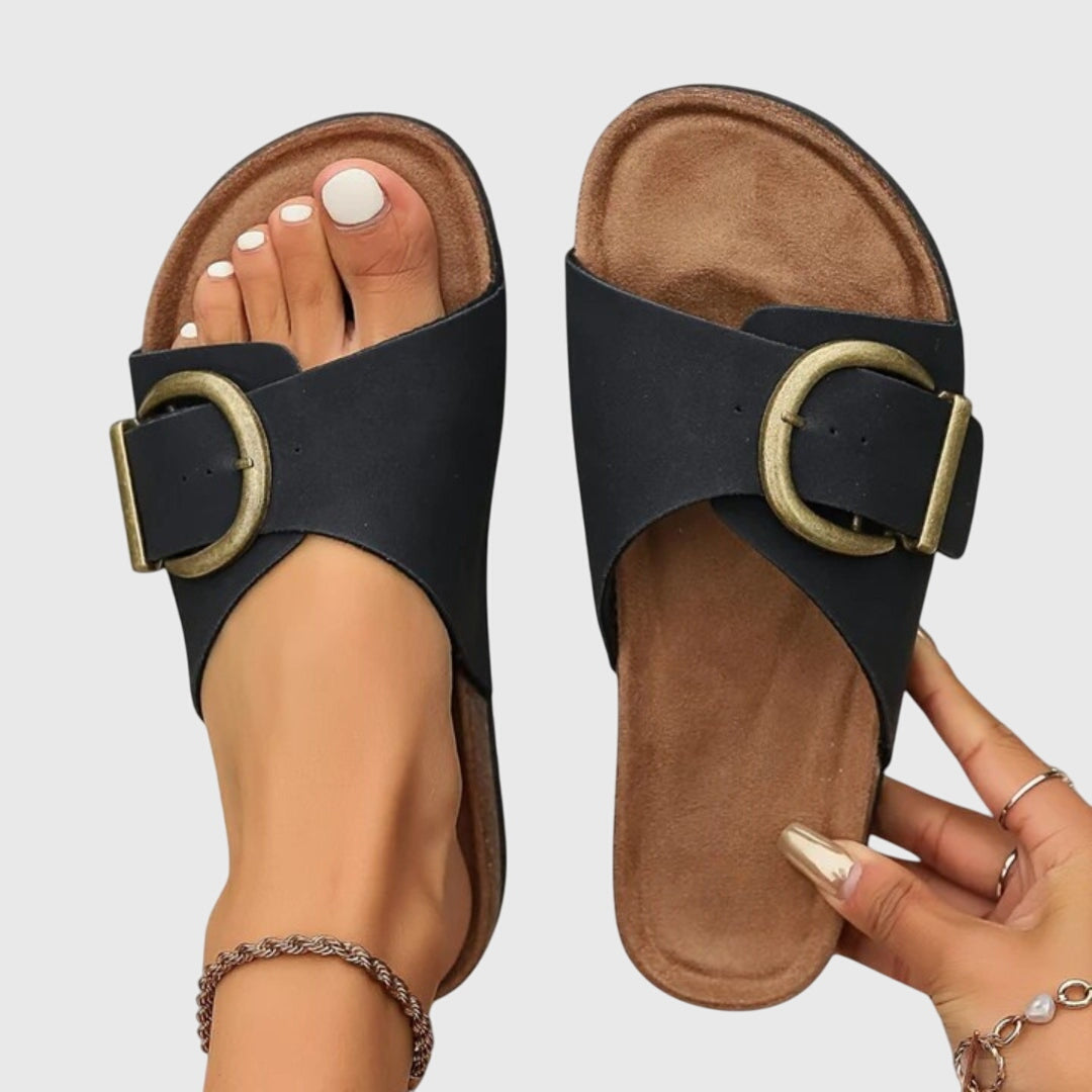 Clara - Women's Casual Slip-On-Sandals with Buckle