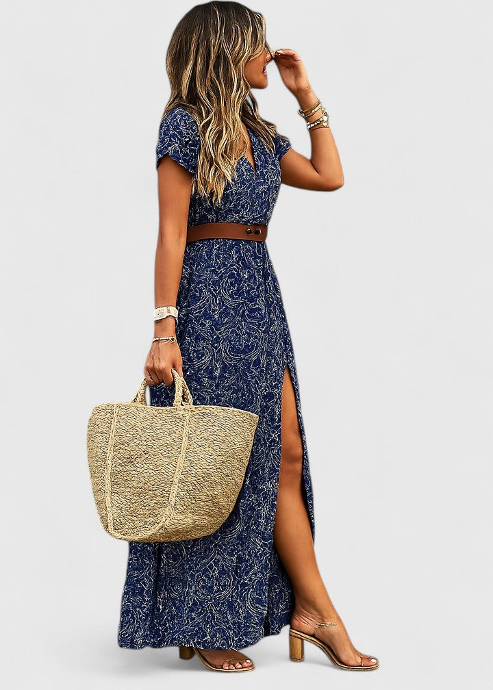 Ella - Women's Casual Boho-Maxi Dress with V-Neck