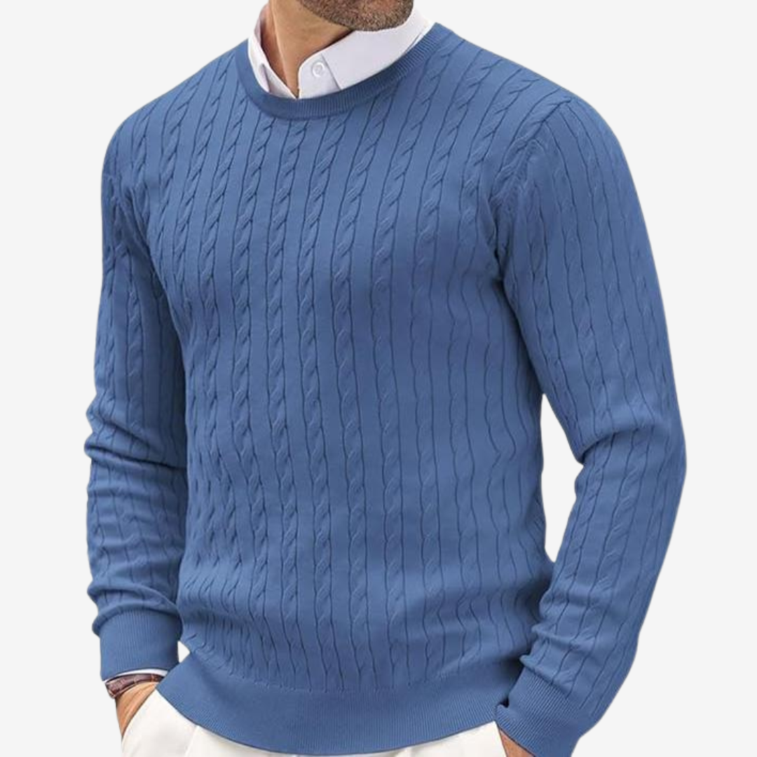 Henry - Men's Spring Round Neck Knit Sweater with Cable Knit
