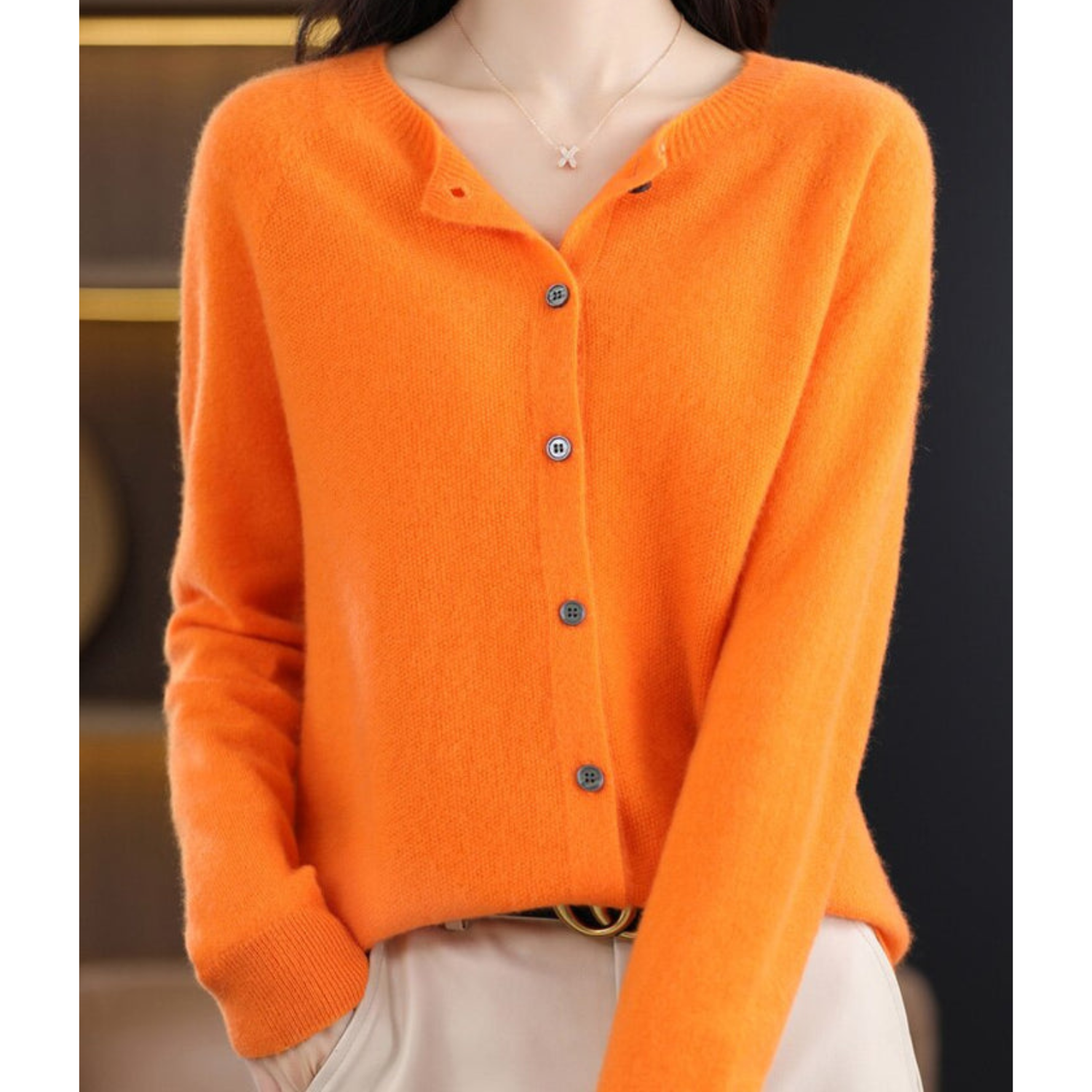 Laura - Women's Cardigan with Classic Button Placket