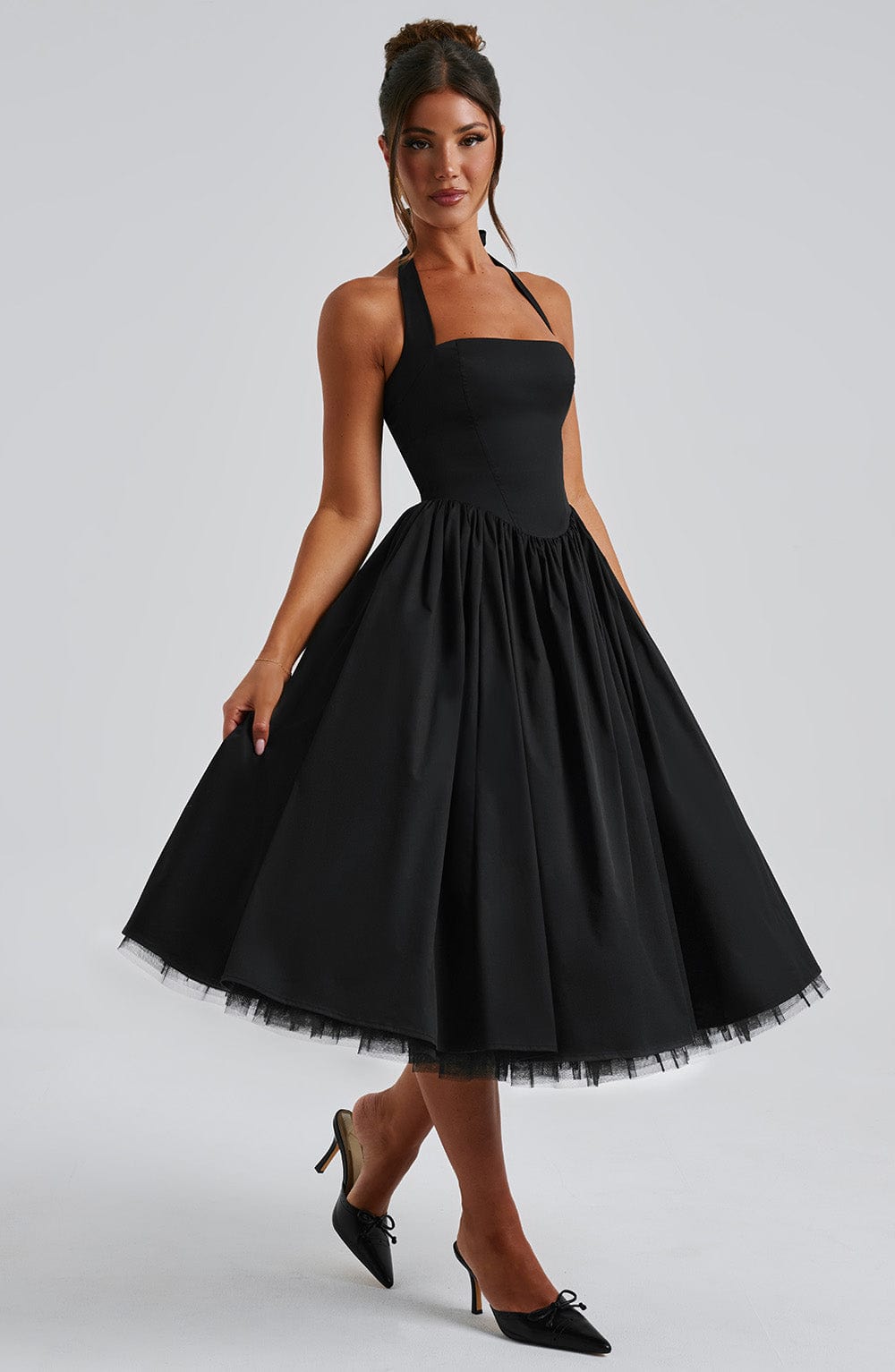 Sheila - Women's Halter Midi Dress for Wedding Guests