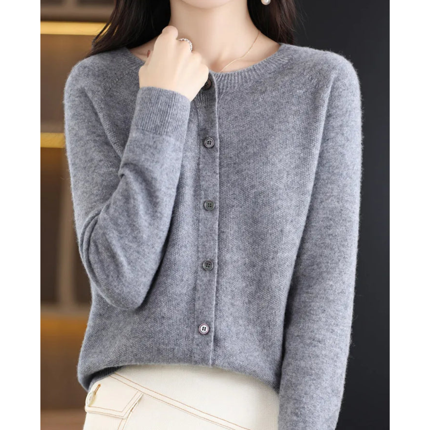 Laura - Women's Cardigan with Classic Button Placket
