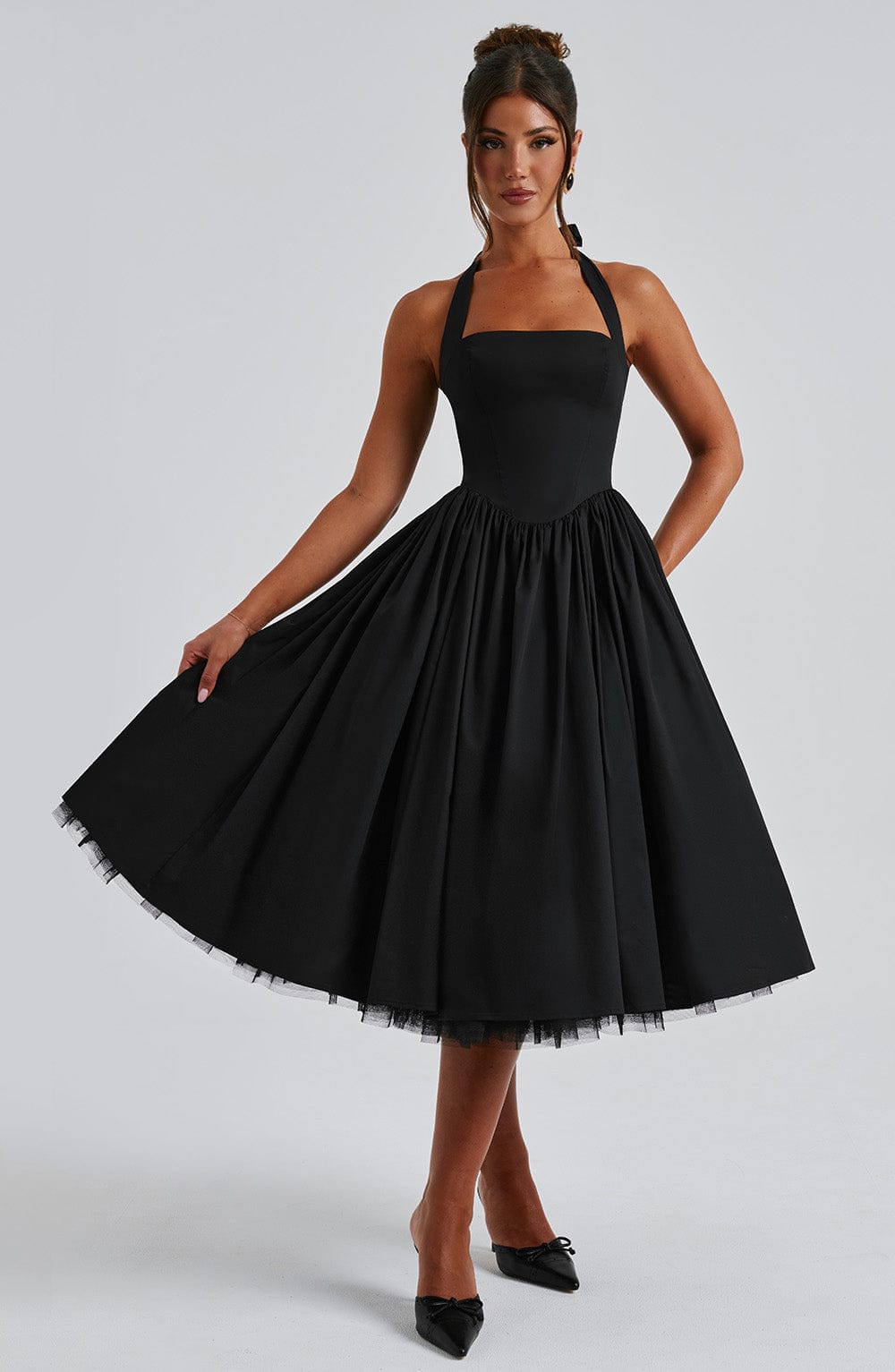 Sheila - Women's Halter Midi Dress for Wedding Guests