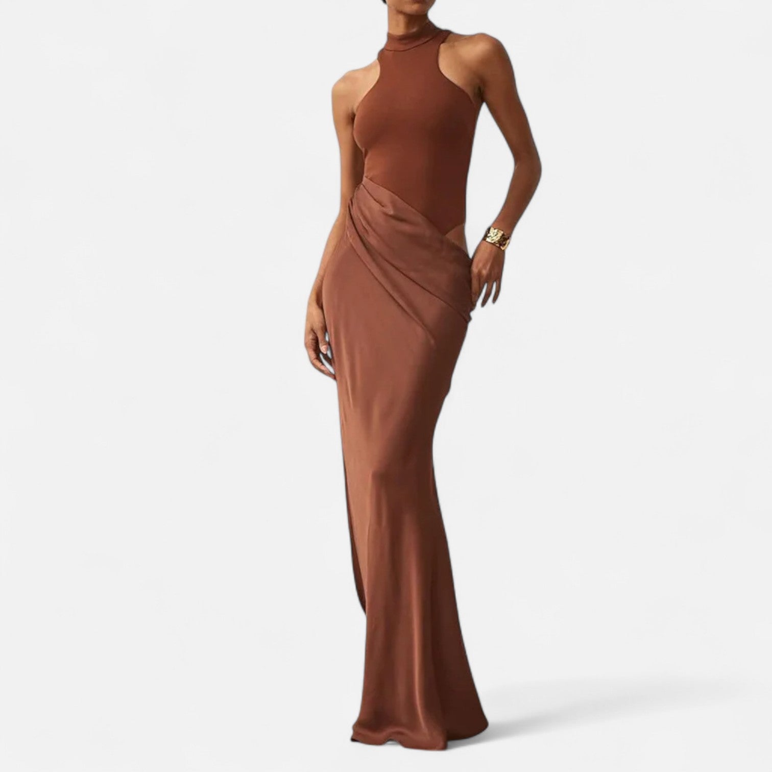 Nicola - Women's Maxi Dress with Cut-Out and Halterneck