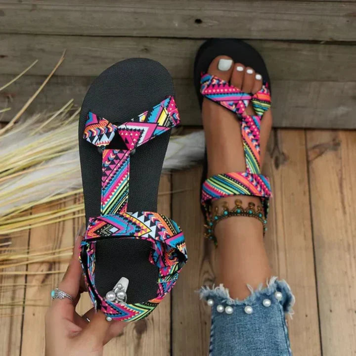 Reese - Women's Bedruckte Strap Flache Freizeitsandalen