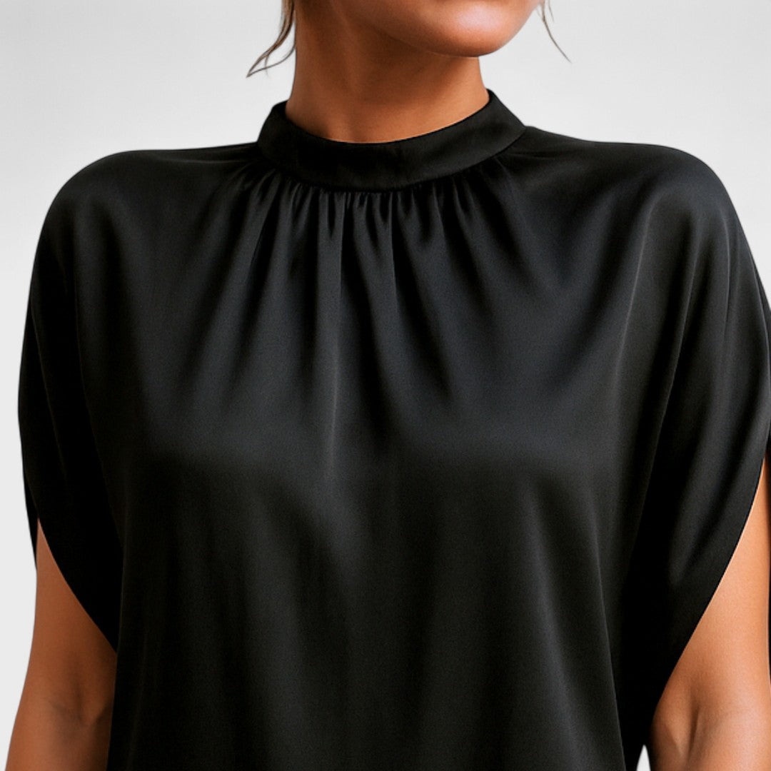 Tracey - Women's Relaxed Mini Dress with High Collar