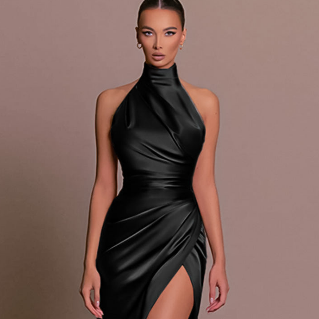 Phoebe - Women's Hochgeschlossenes, gerafftes Dress for Wedding Guests