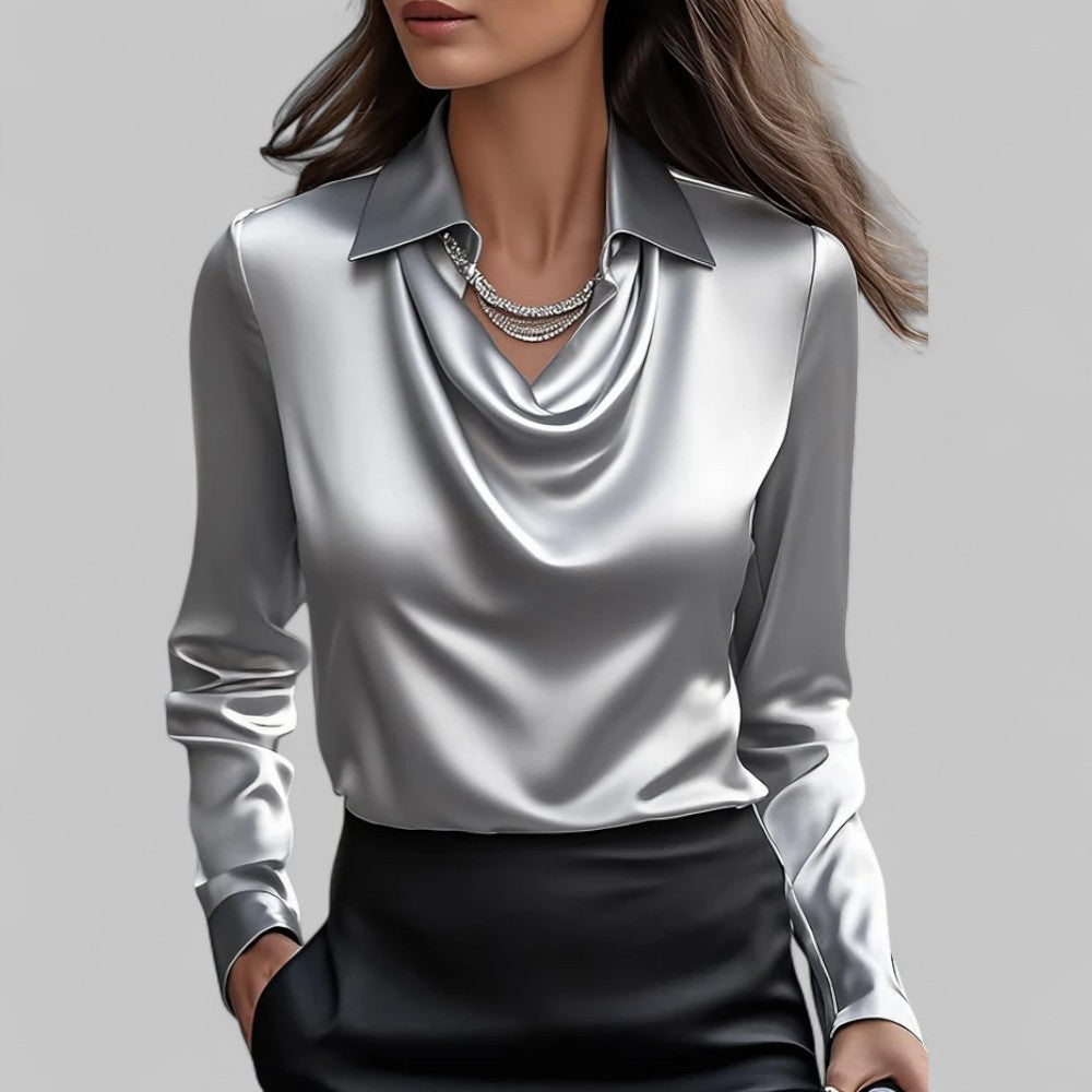 Vera - Elegant Wasserfallausschnitt Satinbluse for Women's
