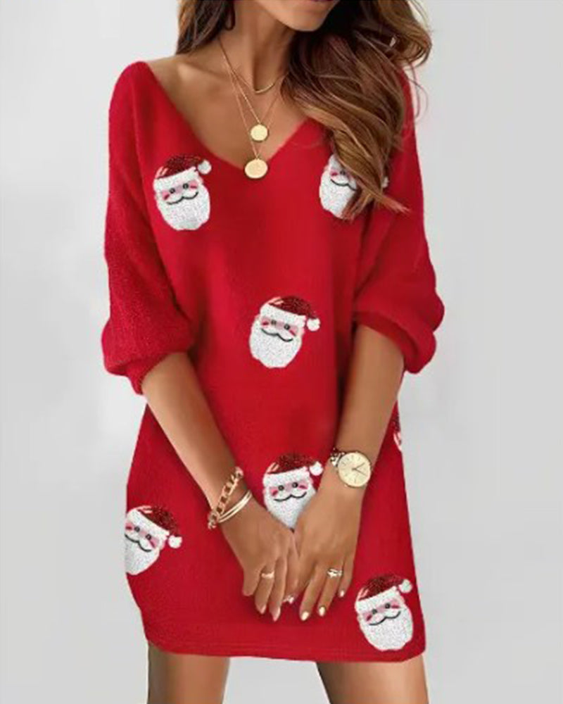 Jennifer - Women's Christmas Sweater-Dress with Weihnachtsmann-Print