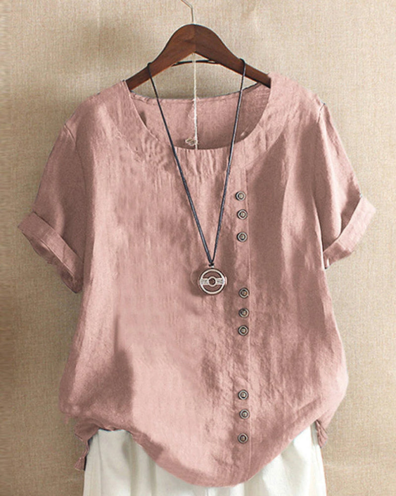 Ruby - Women's Casual Blouse with Button Detail and Short Sleeve