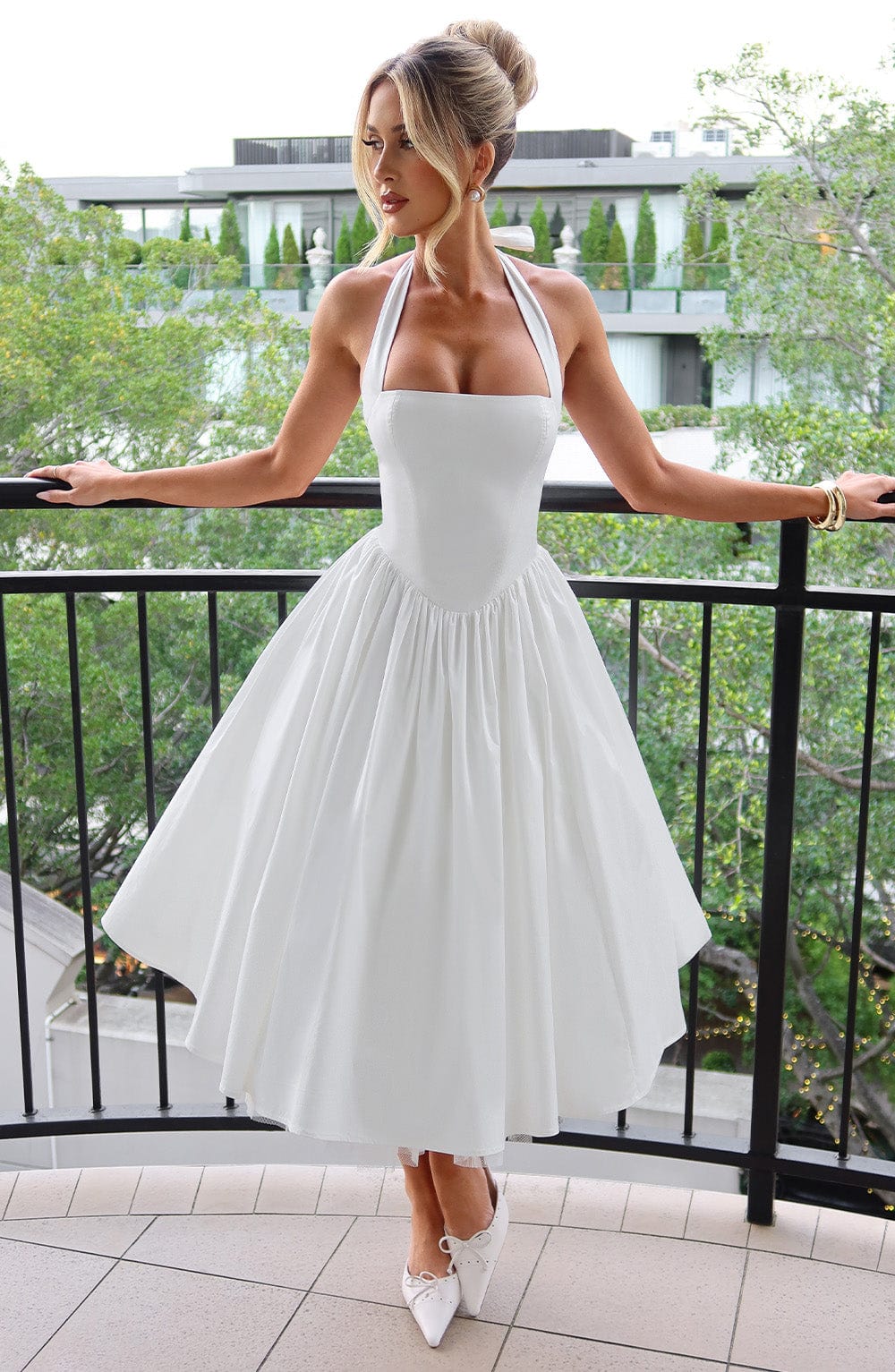 Sheila - Women's Halter Midi Dress for Wedding Guests