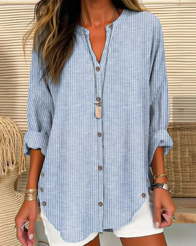 Patricia - Women's Relaxed Striped Hemdbluse with Button Placket