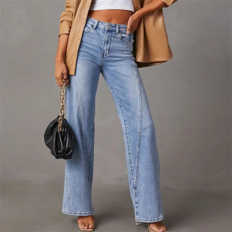Emily - Women's High-Rise Denim Jeans with Wide Beinen