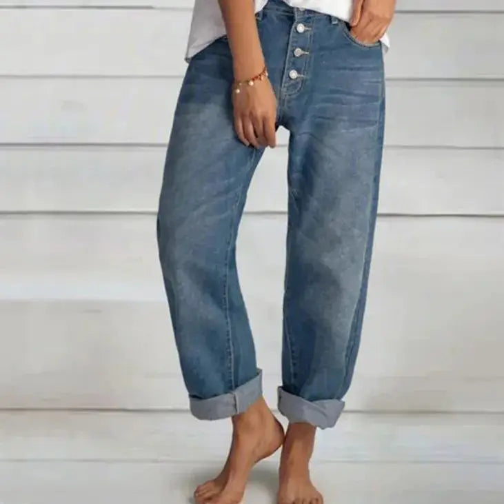 Denise - Women's Wide Geschnittene Jeans with Button Placket