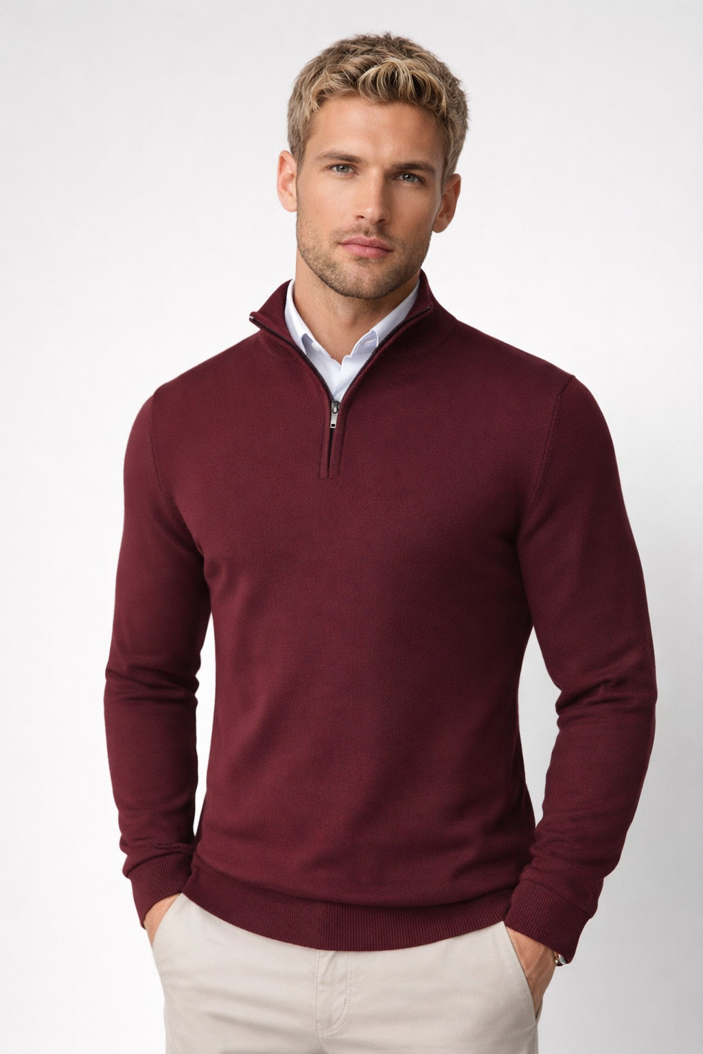 Duncan - Men's Sweater with Half Zip and Stehkragen