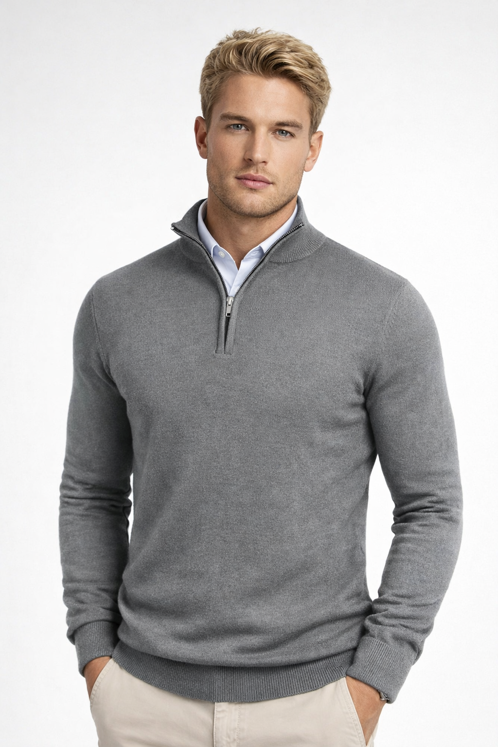 Duncan - Men's Sweater with Half Zip and Stehkragen