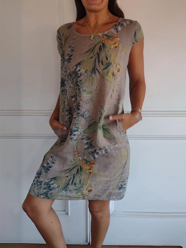 Ava - Women's Casual Sommerkleid with Blattmuster