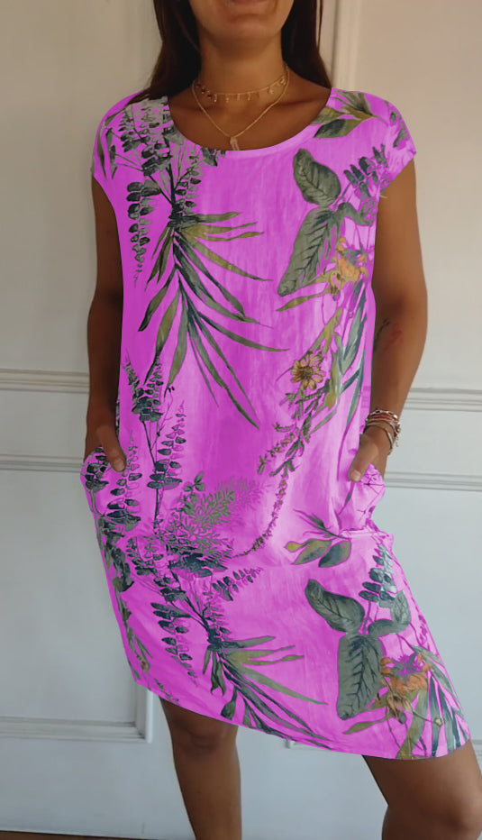 Ava - Women's Casual Sommerkleid with Blattmuster