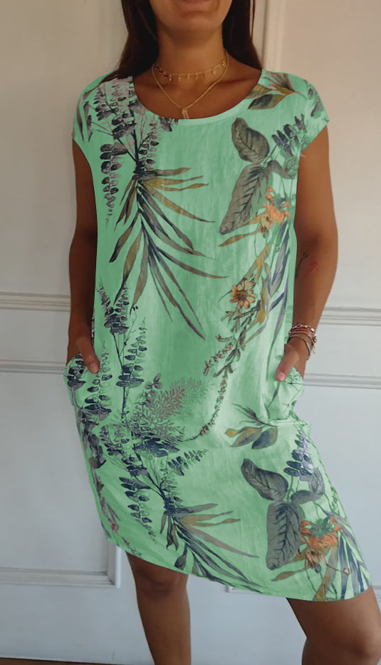 Ava - Women's Casual Sommerkleid with Blattmuster