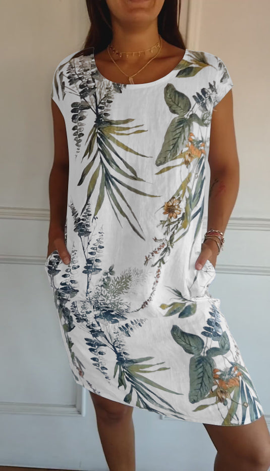 Ava - Women's Casual Sommerkleid with Blattmuster