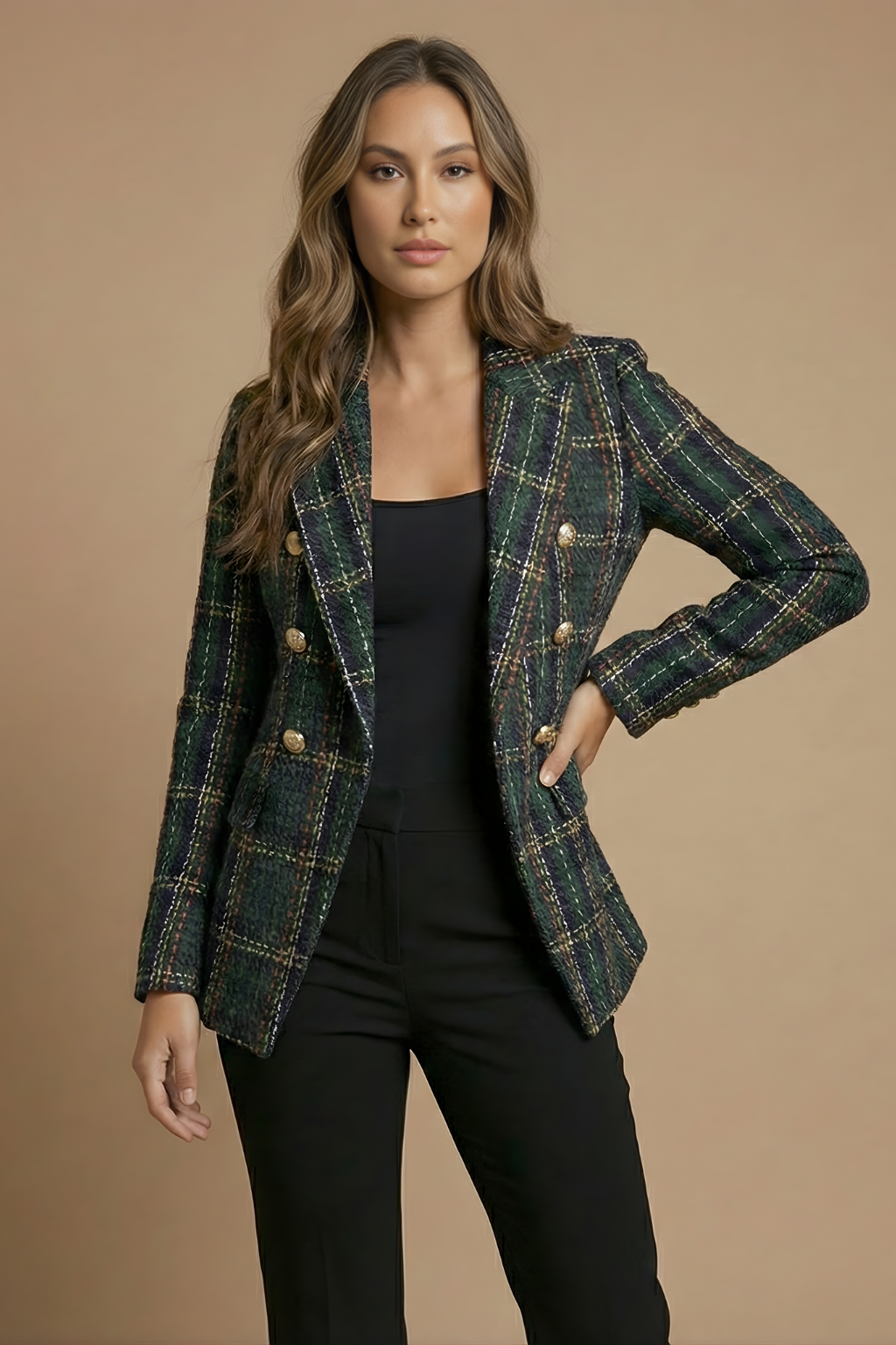 Denise - Women's Checked Doppelreihiges Blazerjacke
