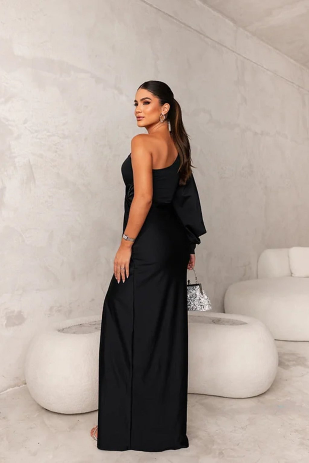 Caroline - Women's Evening Dress with Einer Schulter and Raffung