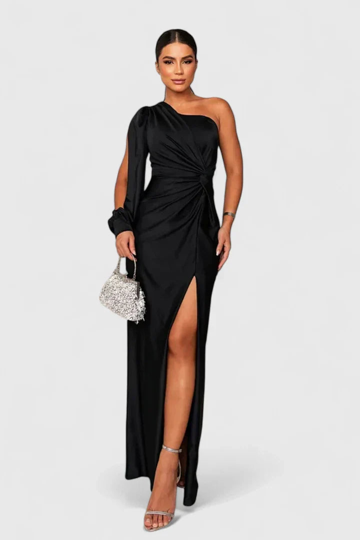 Caroline - Women's Evening Dress with Einer Schulter and Raffung