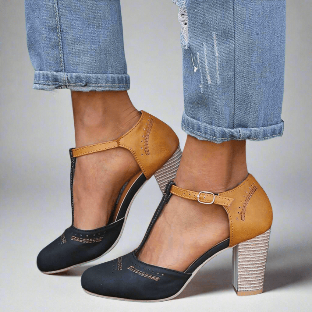 Jean - Women's Kleiderschuhe with T-Strap and Block Heel