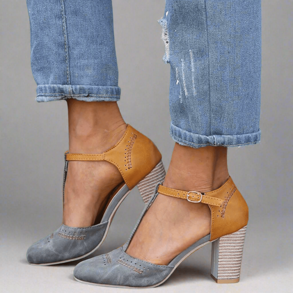 Jean - Women's Kleiderschuhe with T-Strap and Block Heel