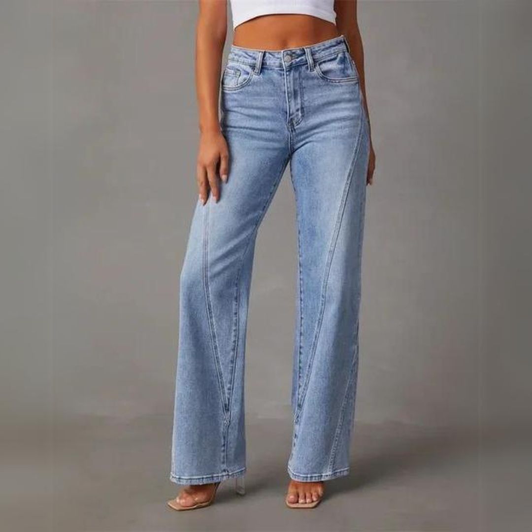 Emily - Women's High-Rise Denim Jeans with Wide Beinen