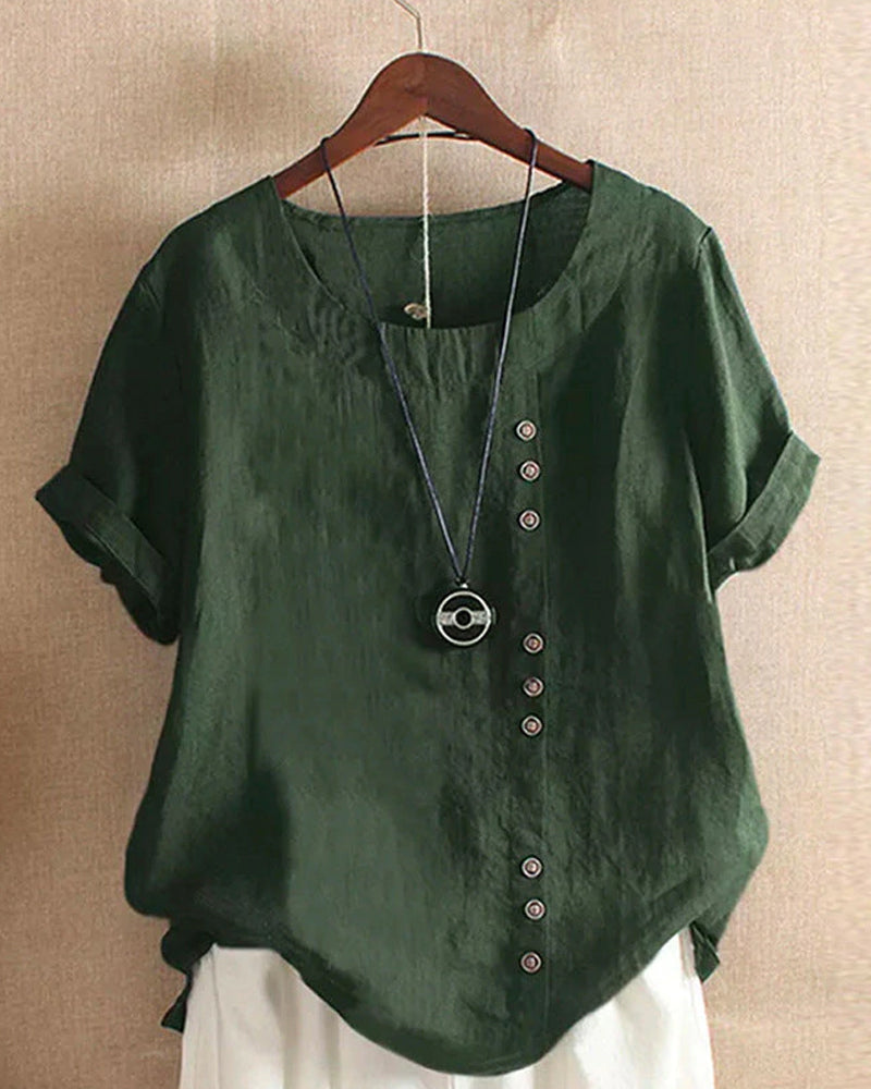 Ruby - Women's Casual Blouse with Button Detail and Short Sleeve