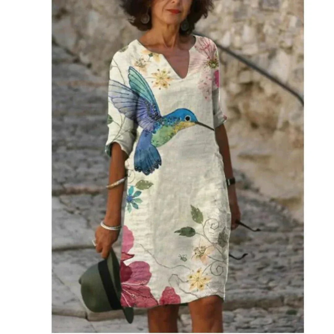 Mia - Women's Long Sleeve Abstraktes Pattern Shift Dress