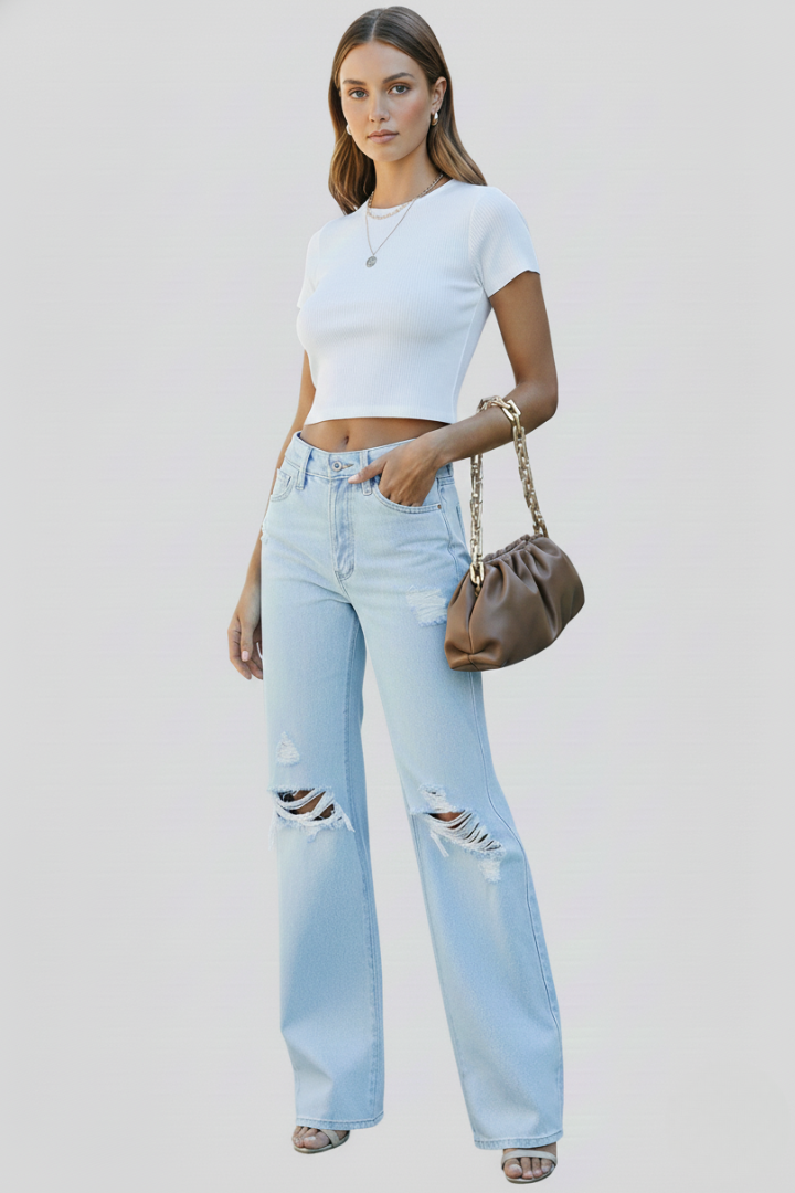 Phoebe - Women's Wide-Leg Distressed High-Waist Jeans