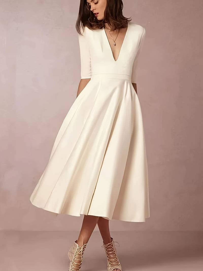 Irene - Women's Wedding Guest Elegant Flared Midi Dress