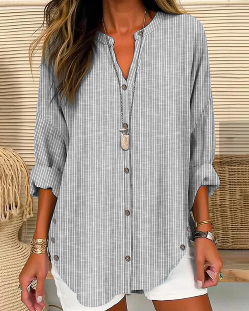 Patricia - Women's Relaxed Striped Hemdbluse with Button Placket