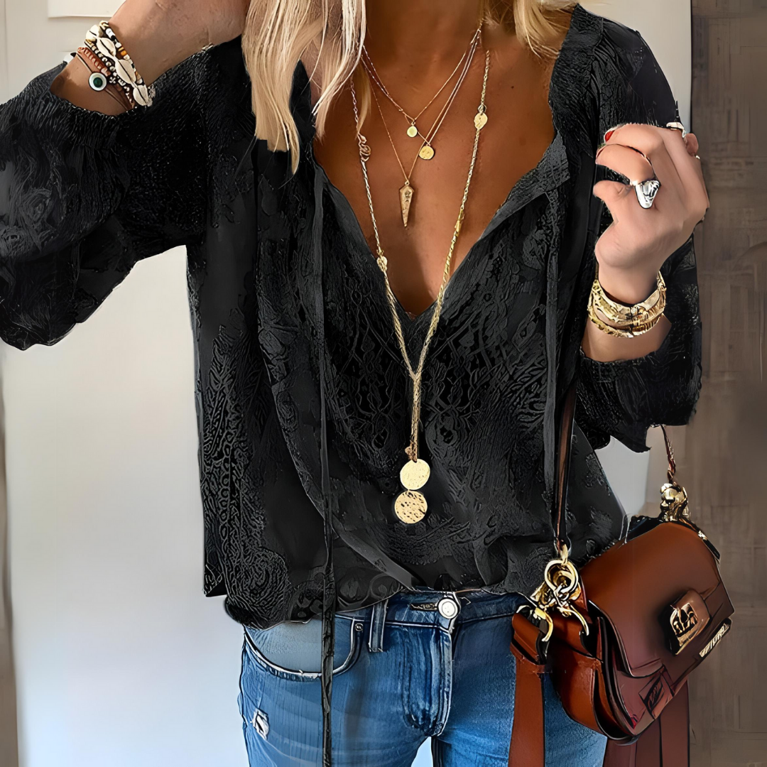 Brenda - Women's Elegant Boho-Blouse with V-Neck