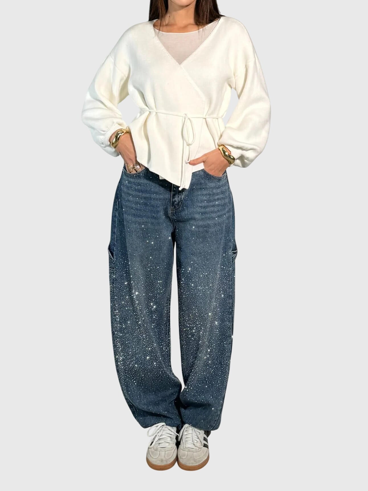 Beth - Women's Glittery Diamant Denim Trousers