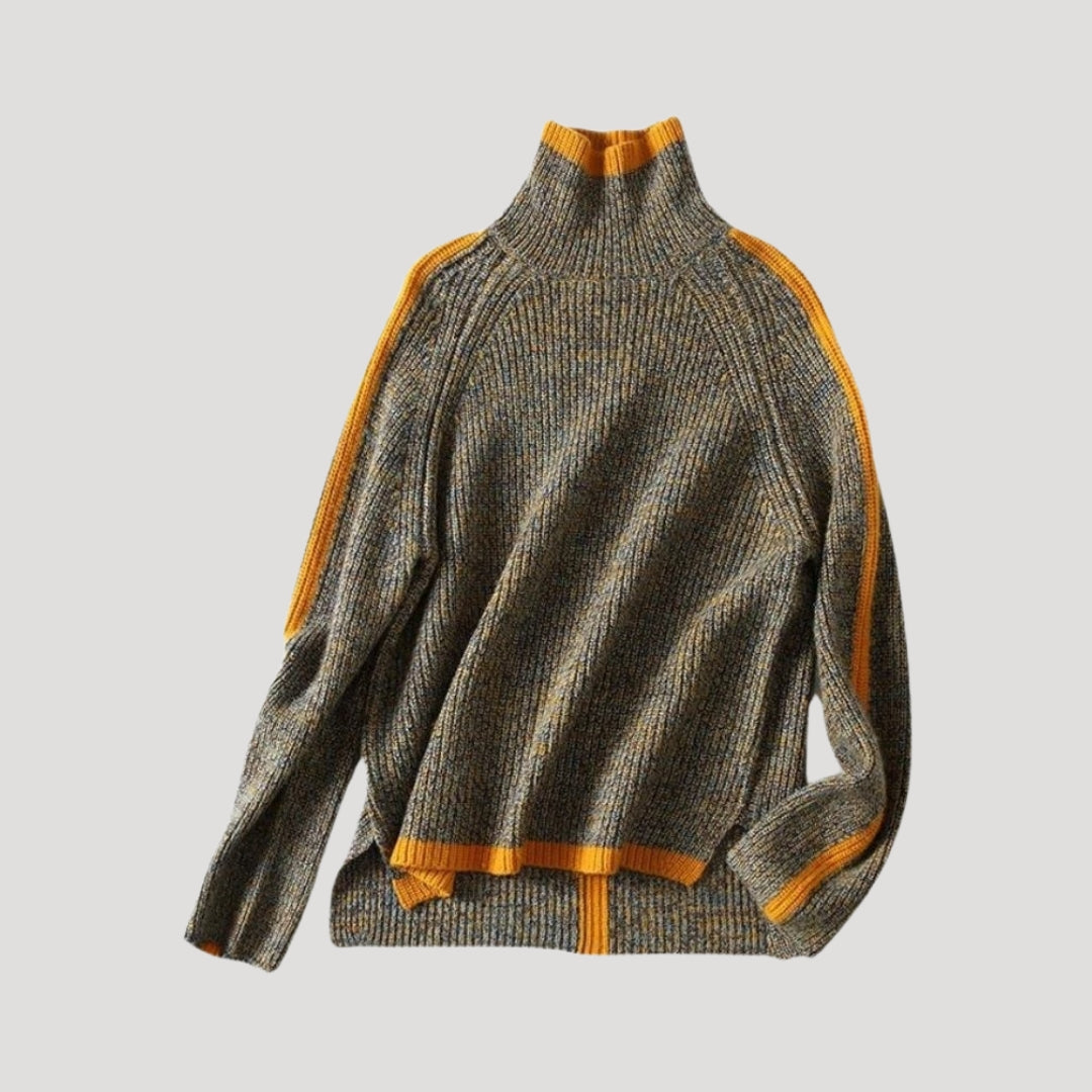 Maxine - Women's Spring Knit Sweater with Turtleneck and Rib Structure