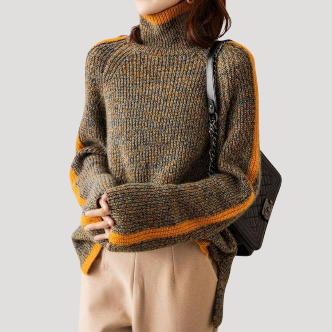 Maxine - Women's Spring Knit Sweater with Turtleneck and Rib Structure