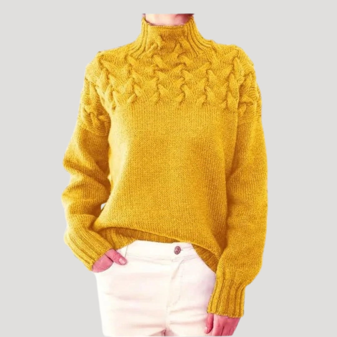 Michelle - Women's Spring Knit Sweater with Cable Knit and high Collar