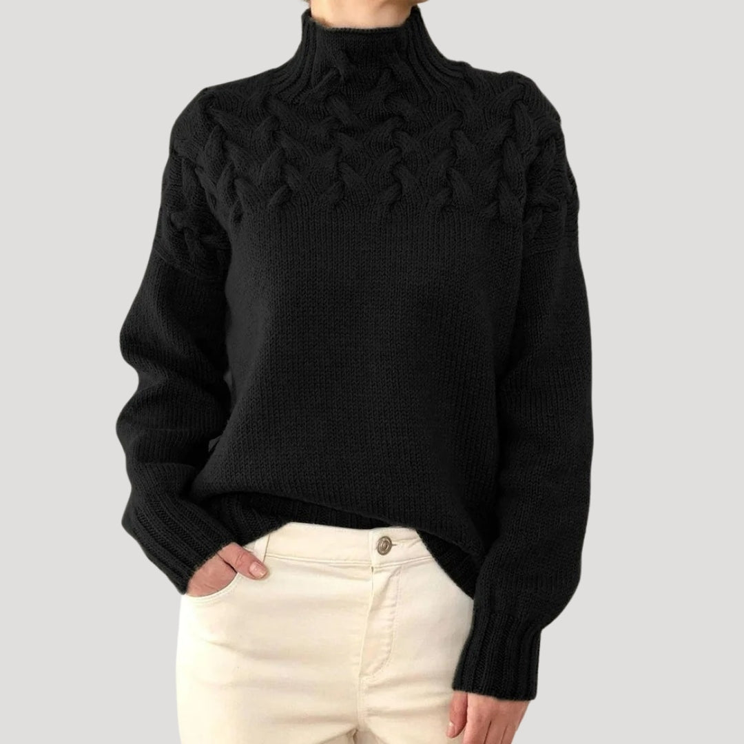 Michelle - Women's Spring Knit Sweater with Cable Knit and high Collar