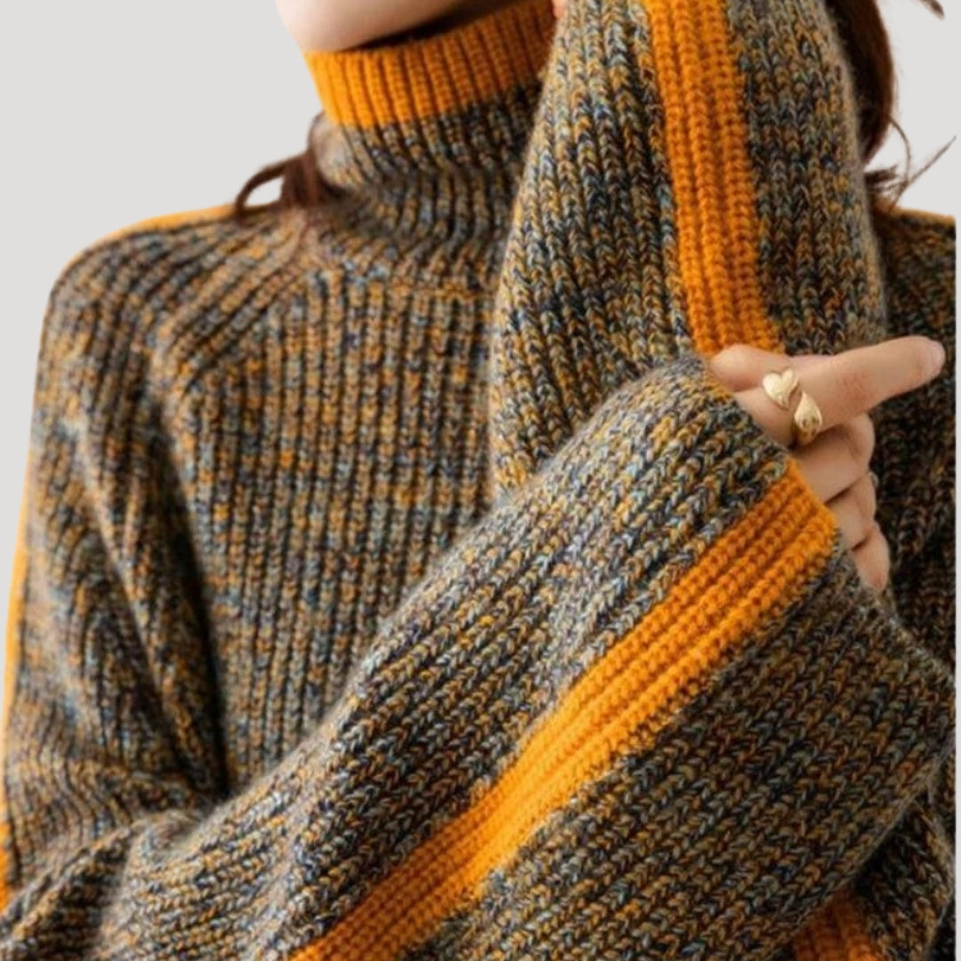 Maxine - Women's Spring Knit Sweater with Turtleneck and Rib Structure