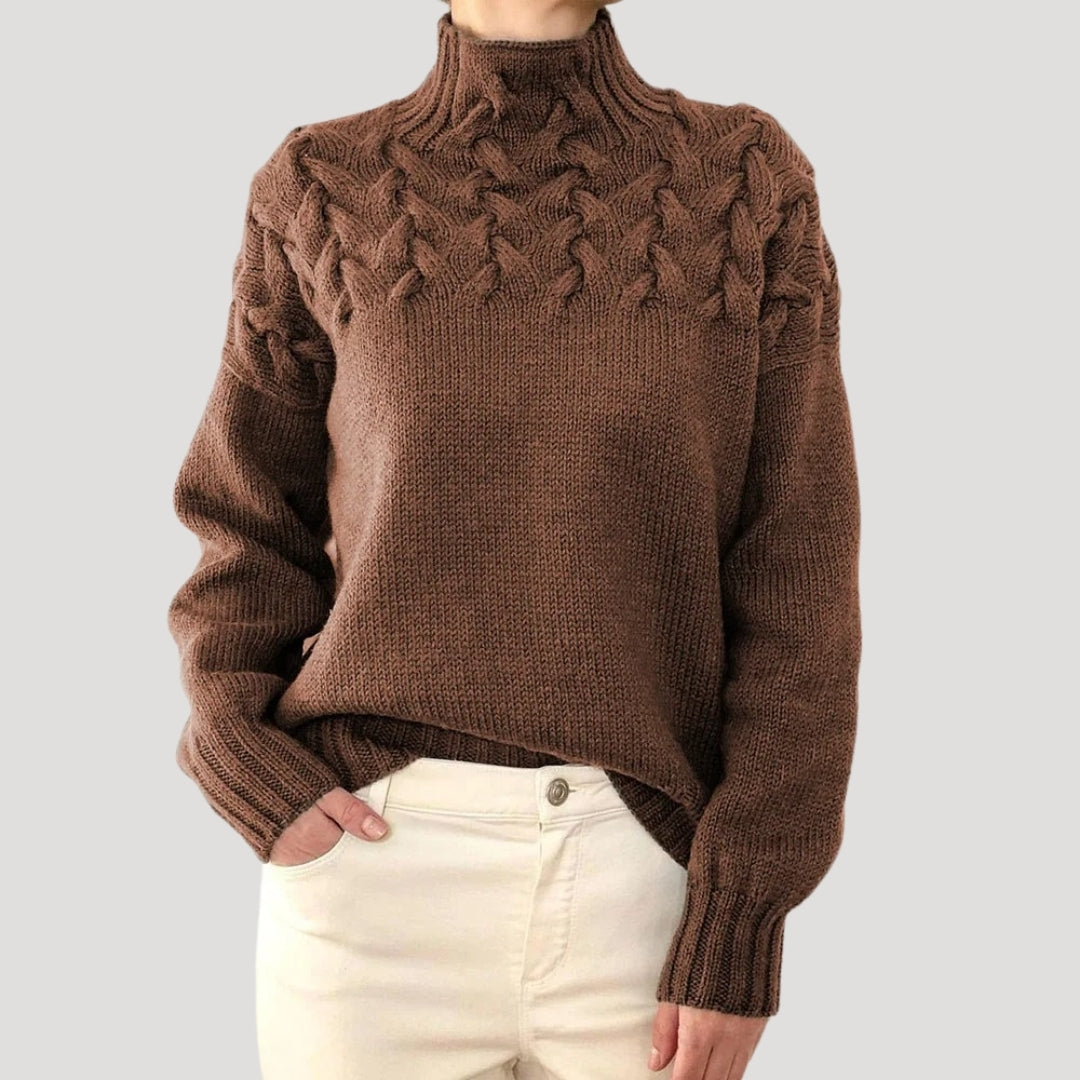 Michelle - Women's Spring Knit Sweater with Cable Knit and high Collar
