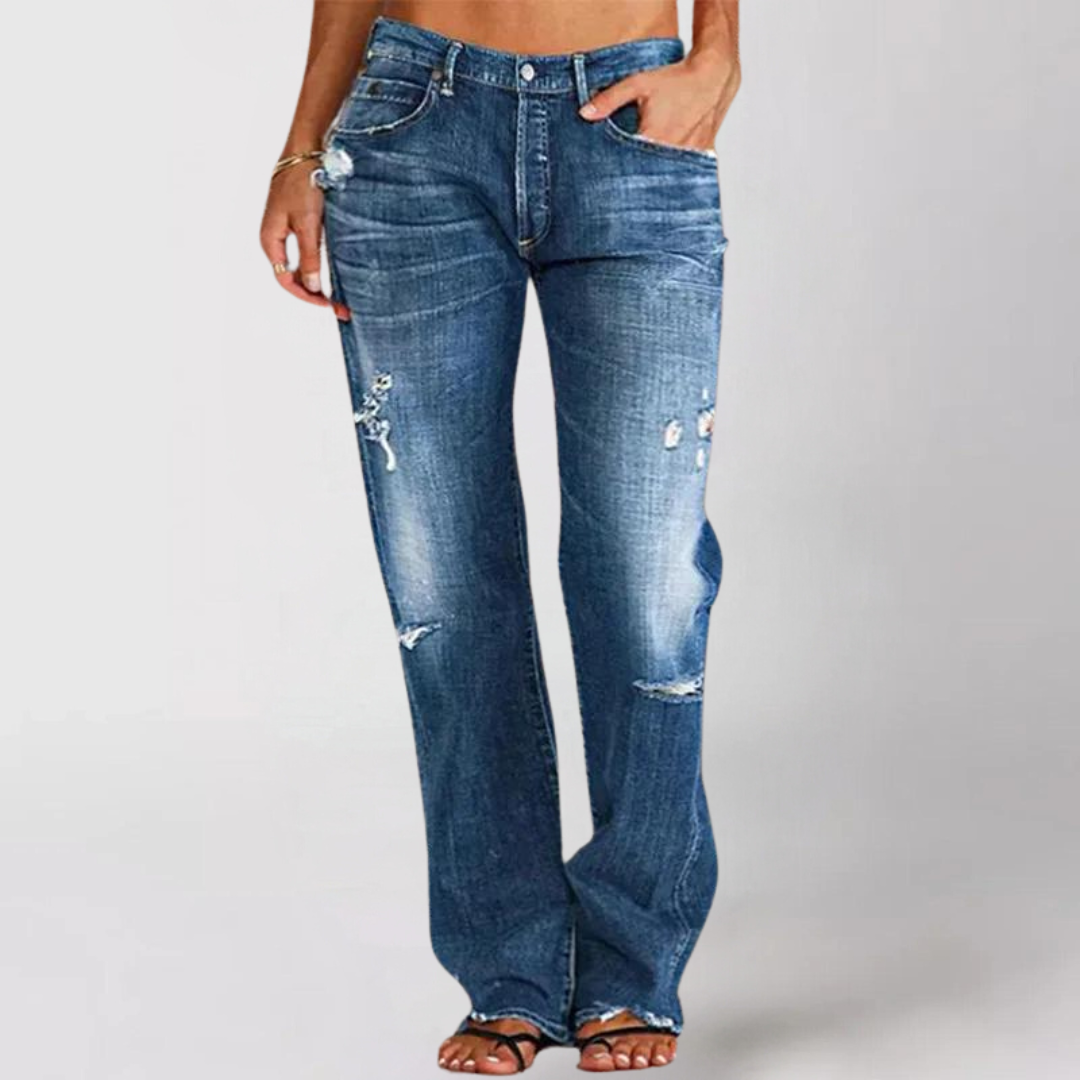 Joanna - Women's Destroyed High-Waist Straight Jeans
