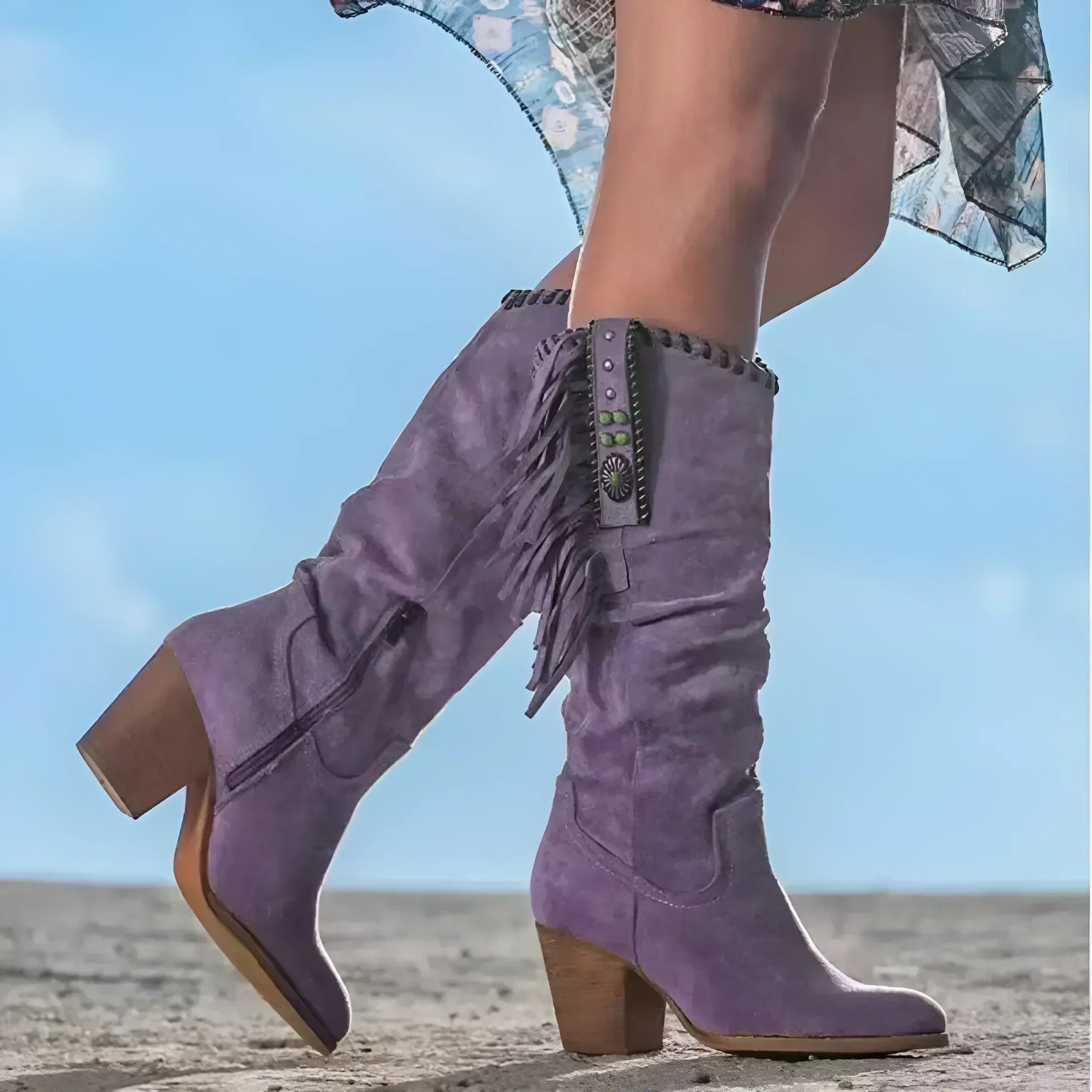 Abigail - Women's Western-Boots with Fransen and klobigem Heel