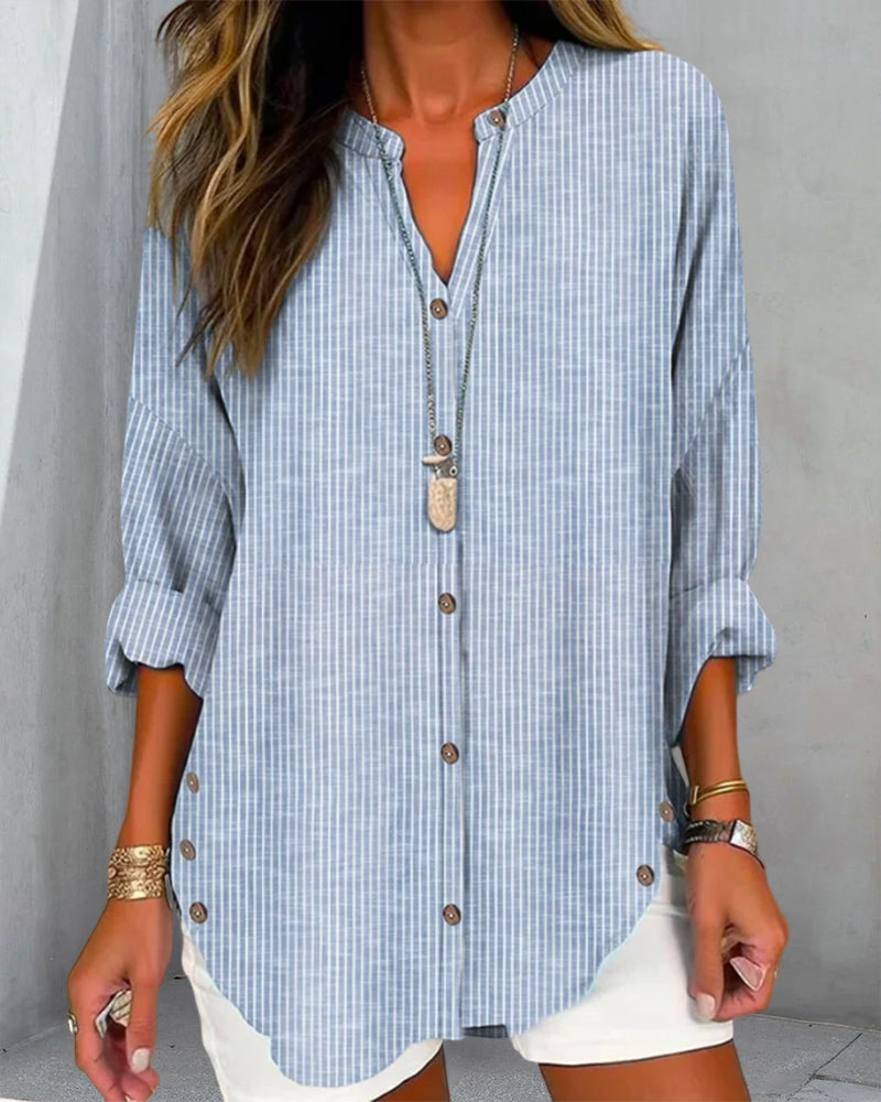 Patricia - Women's Relaxed Striped Hemdbluse with Button Placket