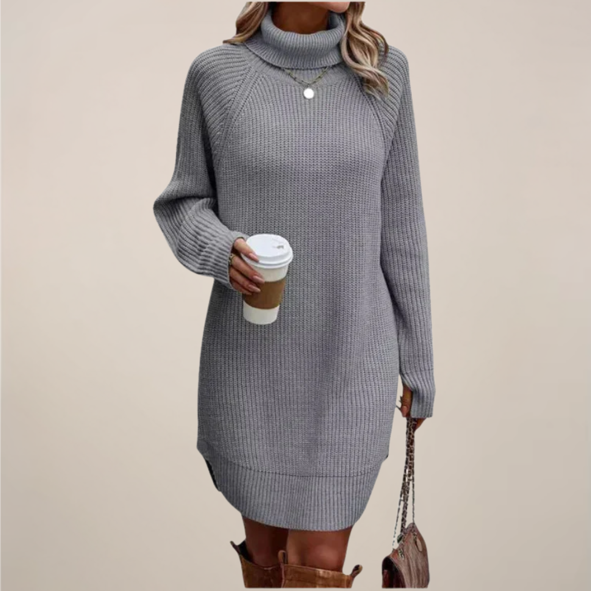 Pamela - Women's Turtleneck-Sweater Dress with langen Sleeves