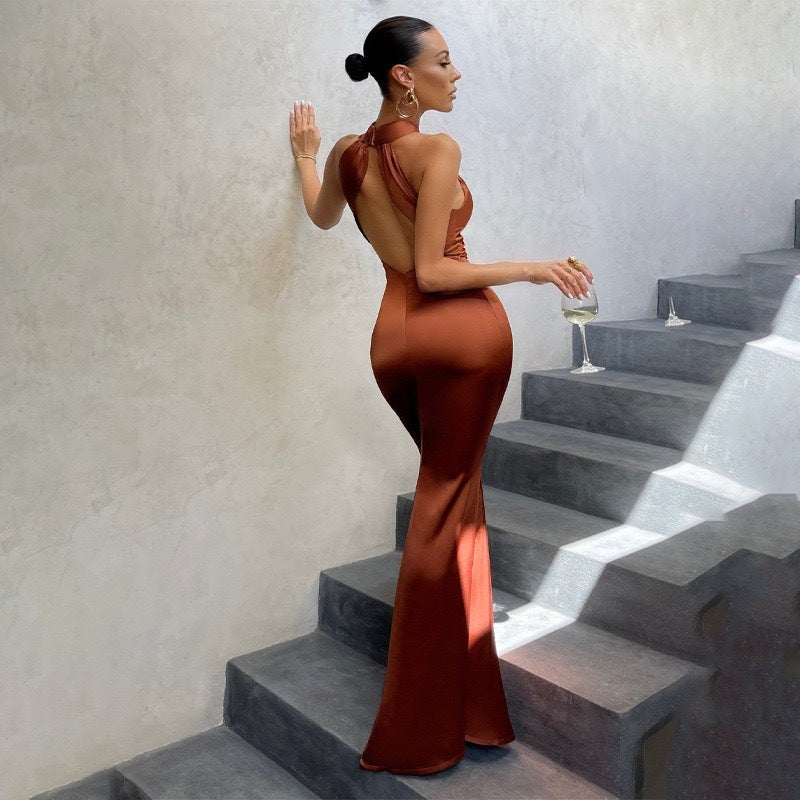 Amber - Women's Fishtail Dress with Open Back and Fitted Cut