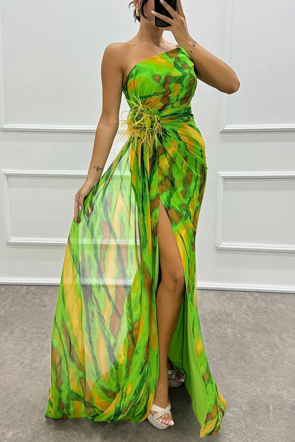 Lorraine - Women's Off-Shoulder Evening Dress with high Slit in Maxi Length