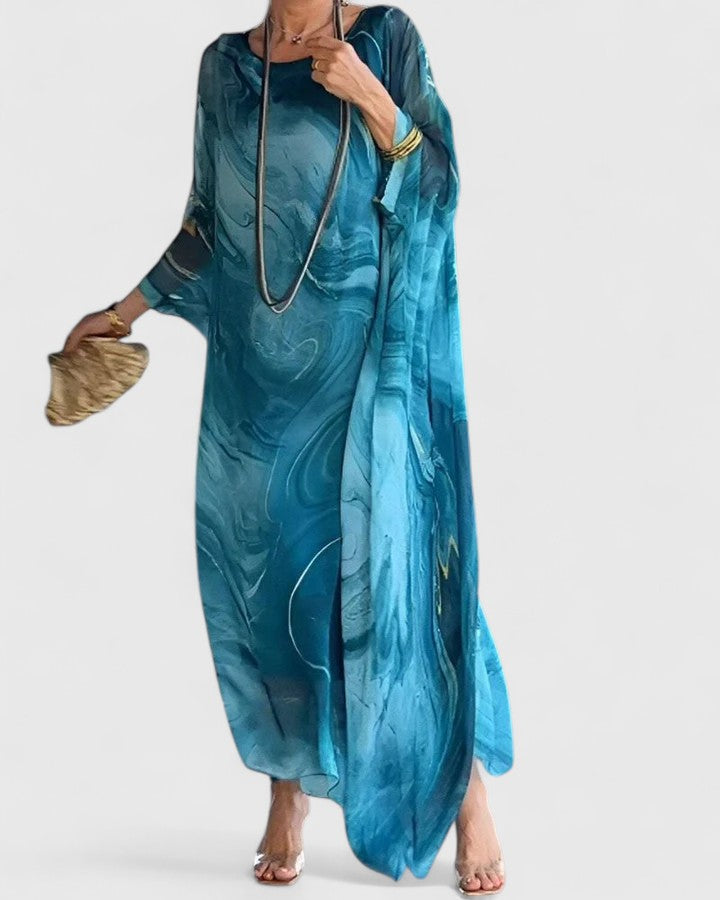 Ruby - Women's Relaxed Fit Maxi Dress with Bat Sleeves